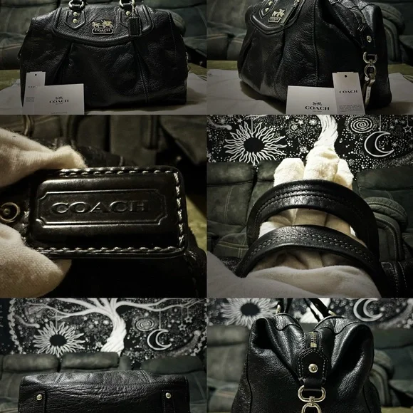 Vintage style Y2K Coach Black Leather Shoulder Bag with Silver Hardware handbag - Picture 6 of 17